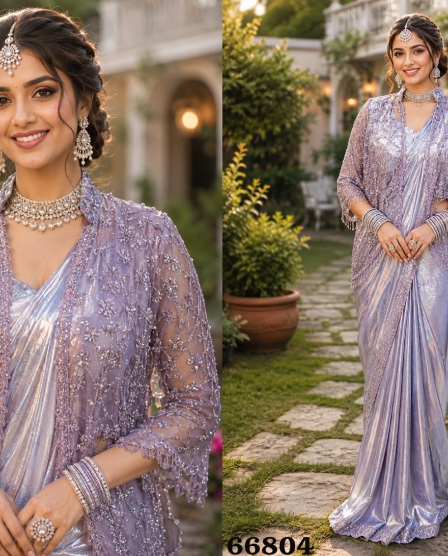 LAVENDER - Lavender Fancy Fabric Classic Saree with Embroidered Work